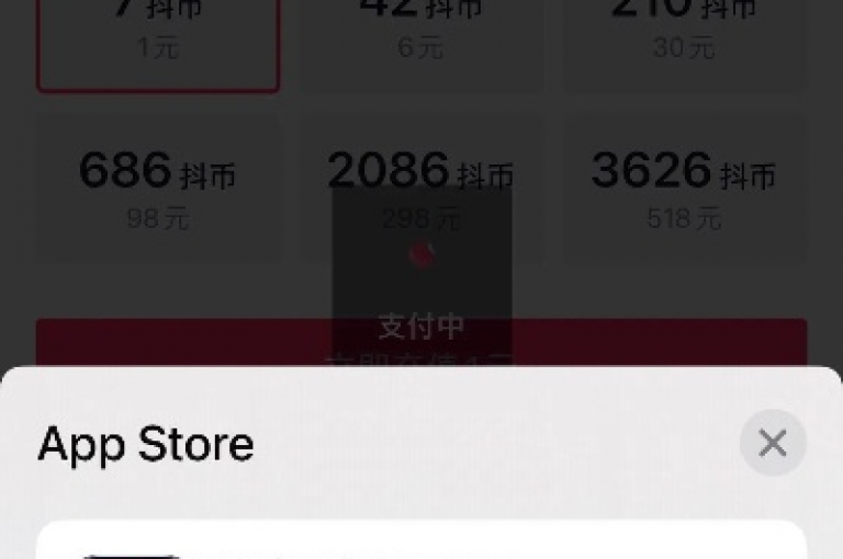 抖音钻石仅支持Apple Pay进行支付。